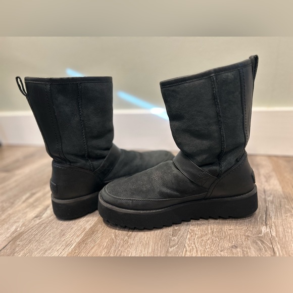 UGG Classic Rebel Biker Platform Boots Black Women’s 11 Leather Buckle Lined - Picture 3 of 6